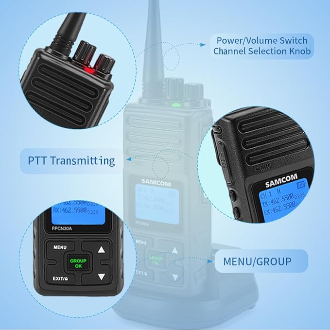 SAMCOM Two Way Radio with Shoulder Speaker Mic,5W High Power 2 Way Radios Long Range Walkie Talkie earpiece with mic for Adults Construction Site School Security(4 Pack)