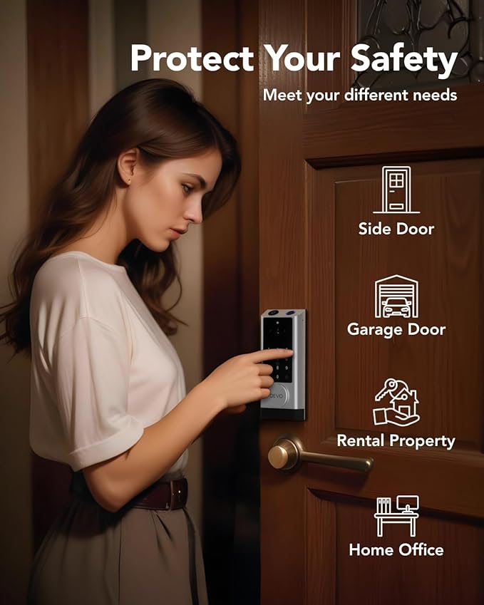 Devo G1 Video Smart Lock with Camera&Doorbell, 6-in-1 Keyless Entry Door Lock Deadbolt with Handle Set, App Remote, Fingerprint ID, Auto Locks, Built-in Wi-Fi Smart Deadbolt for Front Door