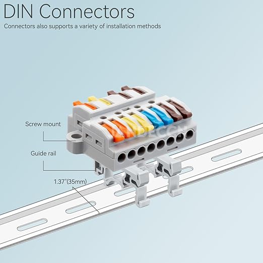 JANDECCN 6pcs DIN Rail Terminal Blocks, DIY Splicing Wire Connectors for Circuit Inline 28-12AWG (4 in 8 Out)