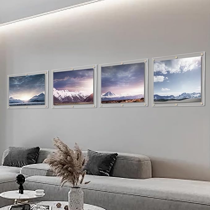 Kalami 16x20 Clear Acrylic Wall Mount Picture Frame Self Adhesive, No Drill Holes Floating Frameless Large Photo Frame for Paintings Portrait Landscape Poster or Other Artworks