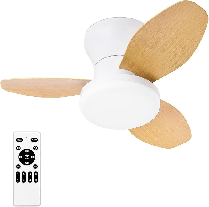 Glowall Small Ceiling Fan with Lights, 25 Inch Flush Mount with Remote Control, Reversible Quiet DC Motor, 3 Blades, 6 Speeds, Dimmable LED, Adjustable Color Temperature, Timer