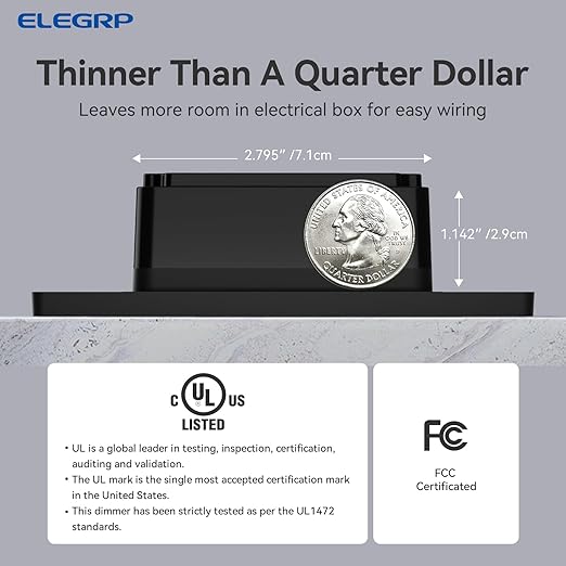 ELEGRP Dimmer Switch, Digital Dimmer Light Switch for LED Lights 150W, INC/HAL 450W, Single Pole LED Dimmer Switch, Needs Neutral Wire, Wall Plate Included, UL Listed, 2 Pack, Matte Black