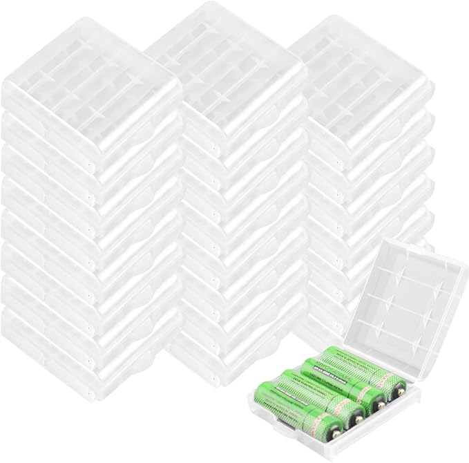 KEEPOW 24 Pcs AA/AAA Battery Storage Case Holder Box, Clear Color