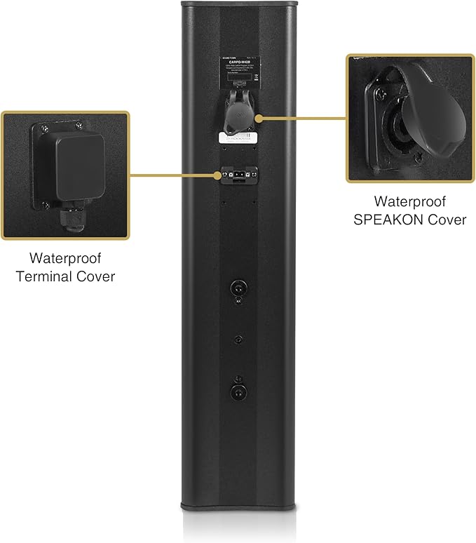 Sound Town Weatherproof Compact Aluminum Line Array Column Speaker with Wall Mount Bracket, 4 x 3 Woofers, 2 x 1.2 Dome Tweeters, Black, for Church, Indoor & Outdoor Installation (CARPO-M42B)
