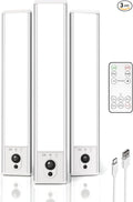 EZVALO 3 Pack Under Cabinet Lighting, Rechargeable Motion Sensor Light, LED Closet Lights Wireless, 5700K Dimmable, Timer, Magnetic, with Remote Control for Kitchen, Closet, Stair