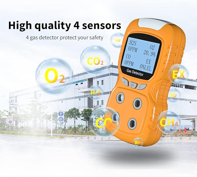 XLA Alert Portable Gas Detector, Gas Clip 4 Gas Monitor Meter Tester Analyzer, Rechargeable LCD Display Sound Light Shock Air Quality Tester, 2 Year Detector…
