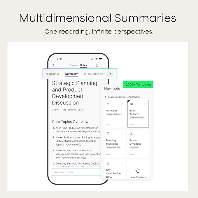 Plaud Note Pro AI Voice Recorder, Transcribe & Summarize with AI, App Control, Note Taker for Meetings & Calls, Supports 112 Languages, Ultra-Slim w/InstantView Display, Case Included, Black