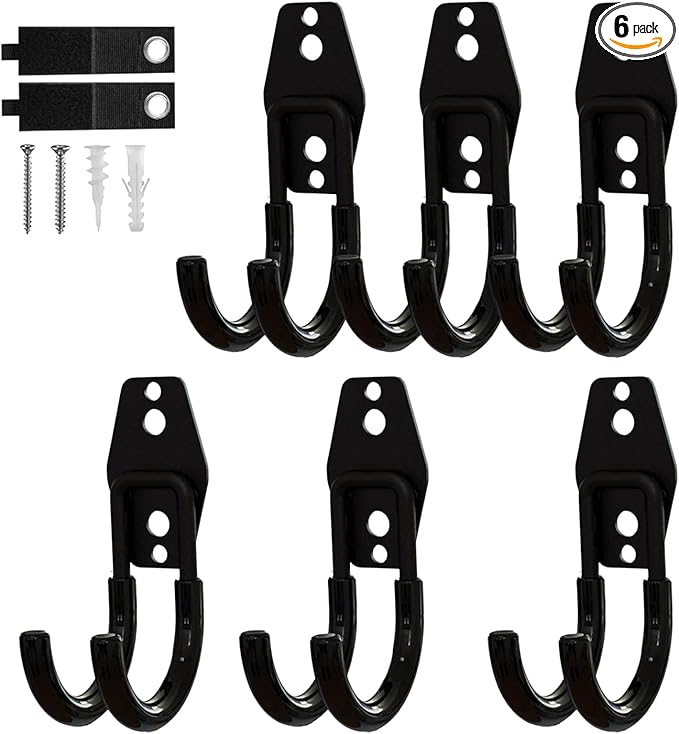 CRXCRC Garage Hooks, 6 Pack Small Round Wall Hooks for Hanging Heavy Duty Ladders, Bikes, Tools Ideal for Garage, Garden, Basement Utility Room Storage (Black)