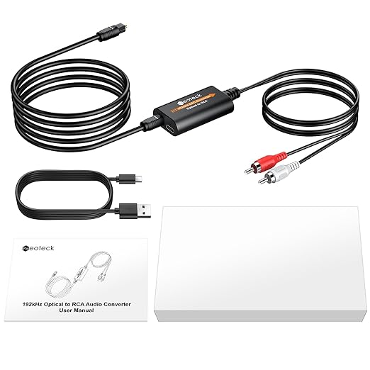 Neoteck 192kHz DAC Converter 5.9ft/1.8m Optical to RCA Cable SPDIF to RCA Digital to Analog Converter with Built-in Audio Amplifier Chipset for HDTVs Set-Top Boxes DVD/Blu-Ray Players-Male Output