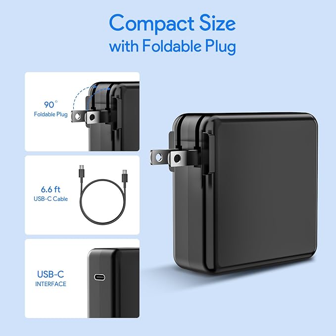Mac Book Pro Charger, 61W/67W USB C Charger Power Adapter for MacBook Pro/Air 13/14 Inch, for MacBook 12 Inch,Included USB-C Charge Cable (6.6ft/2m) Black