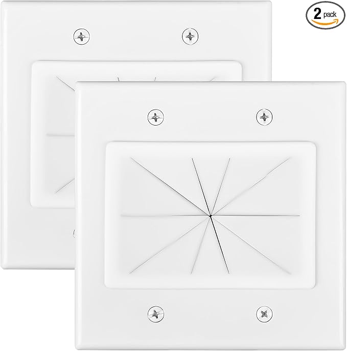 Kebulldola 2 Gang Wall Plate White 2 Pack, Silicone Cable Pass Through Wall Plate for Power Cable, Audio Video and Ethernet Cable, Speaker Wire Management