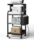 DongRong Tall Printer Stand with Storage Adjustable Shelf and Bag, 4-Tier Large Printer Table with Charging Station for Home Office, Printers Cart with Wheels for 3D Shredder Scanner Fax (Grey)