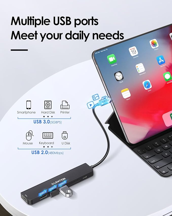 LENTION USB C Hub with 100W Charging, 4K@60Hz HDMI, Dual Card Reader, USB 3.0 & 2.0 Compatible 2025-2016 MacBook Pro, New Mac Air/Surface, Chromebook, More, Stable Driver Adapter (CB-CE18p.Black)