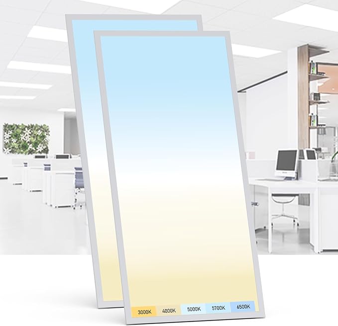 AIKVSXER 2 Pack 2x4 LED Flat Panel Light - Selectable 5 CCT 3000K-6500K & 5 Wattage 30-70W 7700Lm 0-10V Dimmable 2 x 4 led Drop Ceiling Light Fixture 120-277V for Commercial and Home