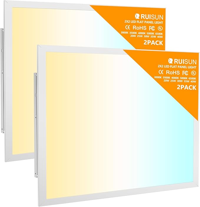 2 Pack 2x2 LED Flat Panel Light Drop Ceiling Office Fixture,Surface Mount Drop Ceiling Fixture,4800LM, 20W/25W/30W/35W/40W Selectable,3000K/3500K/4000K/5000K/6500K 5CCT,Dimmable (0-10V),ETL Listed