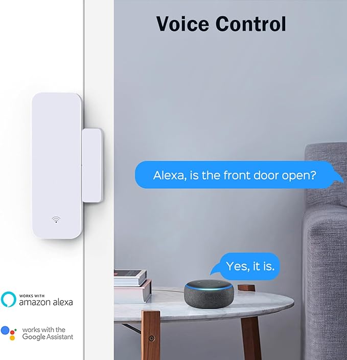 WiFi Door Sensor Window Detector: Smart Window Contact Sensor, Wireless Magnetic Door Open Detector with Free Notification Alerts, Compatible with Alexa Google Assistant (2-Pack)