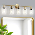 Guliaofo 5-Light Bathroom Vanity Lights, E26 Modern Brushed Gold Bathroom Light Fixtures with Clear Glass Shade, Mirror Kitchen Hallway Cabinet Living Room Sconces Wall Lights