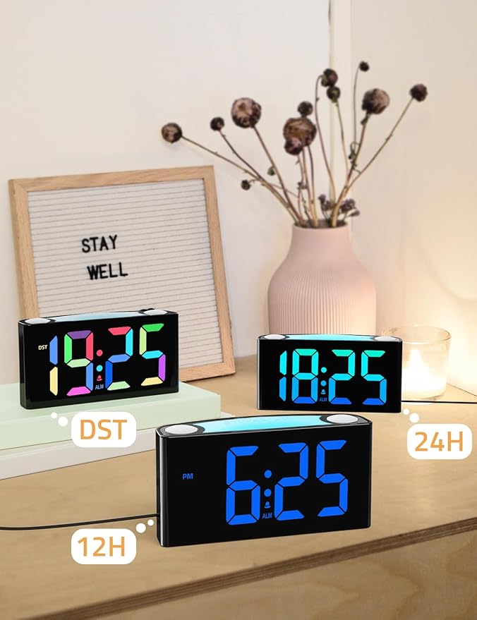 Mesqool Wake Up on Time: Vibrating Alarm Clock with Bed Shaker, Loud Sound & Color Display – USB Charging, 8-Color Light, Battery Backup – Great for Heavy Sleepers, Seniors & Hearing Impaired