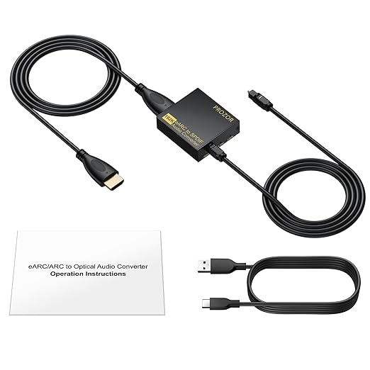 PROZOR eARC/ARC to Optical Audio Extractor, Enhanced eARC Audio Converter Supports Dolby/DTS 5.1, 192KHz HDMI eARC/ARC to Optical Toslink Adapter for TV to Soundbar Amplifier Home Theater