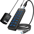 7-Port USB 3.2 Hub, Data USB Hub Splitter with Individual On/Off Switches and Lights, Compatible with Laptop, PC, MacBook, Mac Pro, Mac mini, iMac, Surface Pro and More