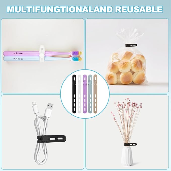 15 Pcs Cable Ties ，Silicone Cable Ties, Reusable Cord Organizer for Charger Cables, Hair Dryer, Home & Office, Flexible Cord Wraps for Electrical Wires (15 Pcs Cord Organizer)