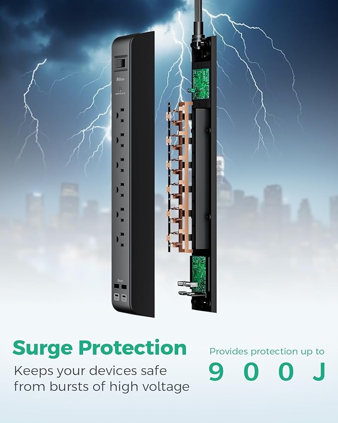 2 Pack Surge Protector Power Strip with 6 Outlets 4 USB Ports (2 USB C) 15-Foot Extension Cord Flat Plug 900 Joules 15A Circuit Breaker Wall Mount Desk USB Charging Station for Home Office