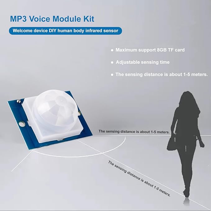 Geekstory MP3 Playback Kit Voice Recording Module Sound Recorder Board with Speaker+PIR Sensor Support USB Download and TF Card for DIY Welcoming Toys Greeting Card Music Box