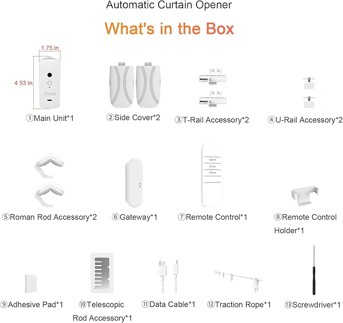 Automatic Curtain Opener - Gifts for Women and Men, Smart Curtain Opener with Remote for Roman/U/T Rails, Bluetooth Curtain Opener with App/Timer, Compatible with Alexa and Google Home