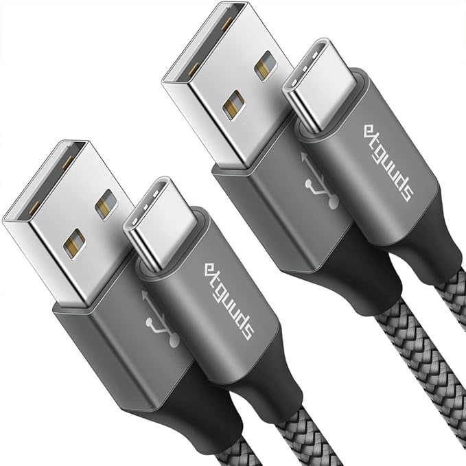 etguuds USB A to USB C Cable 6ft, 2-Pack, 3A Fast Charging Type C Charger Cord for iPhone 17 16 15 Pro Max 16e 17 Air, Samsung Galaxy S25 S24 S23 S22 S21 S20 A17 A16 A56 A55 Flip Fold, Gray