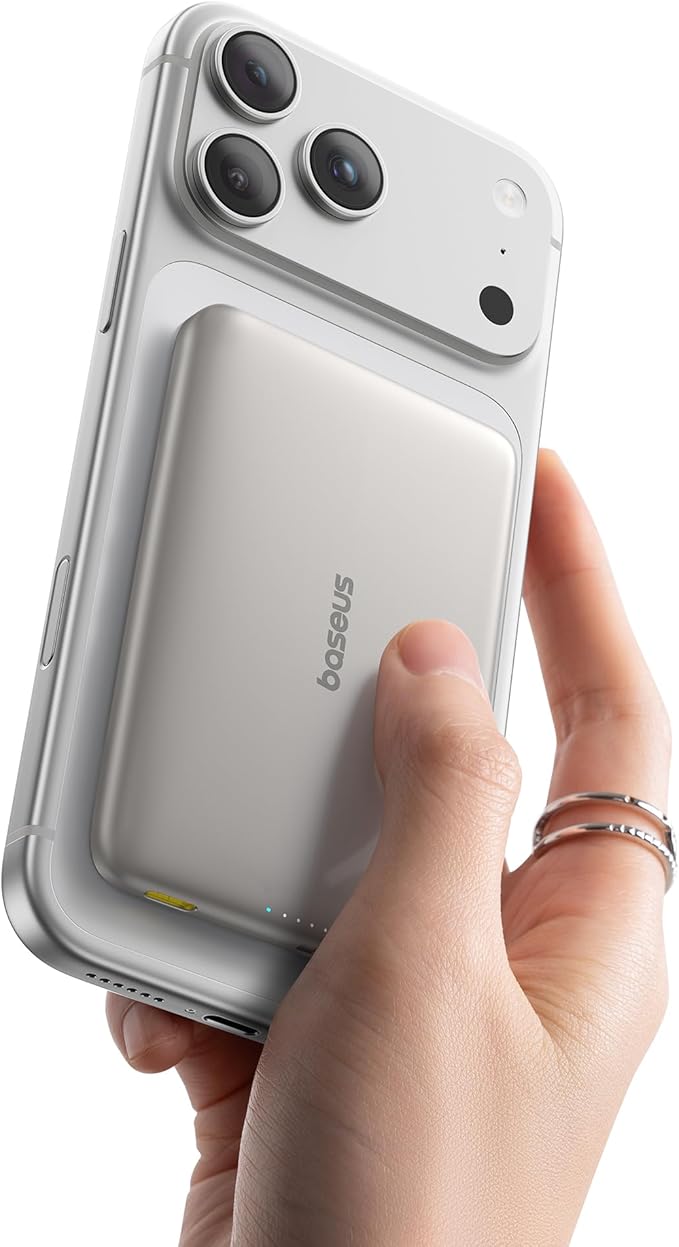 Baseus Picogo Magsafe Portable Charger, Qi2 Certified 0.5" Ultra Slim 15W Wireless Power Bank, 10000mAh 27W Fast Charging Magnetic Battery Pack with USB-C for iPhone 17/16/15/14/13/12 Series Only