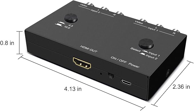 RuiPuo 2 Port RCA/AV to HDMI Converter Adapter Support 16:9/4:3 for WII/N64/PS1/PS2/PS3/VHS/VCR/DVD Players etc(2 AV in 1 HDMI Out)