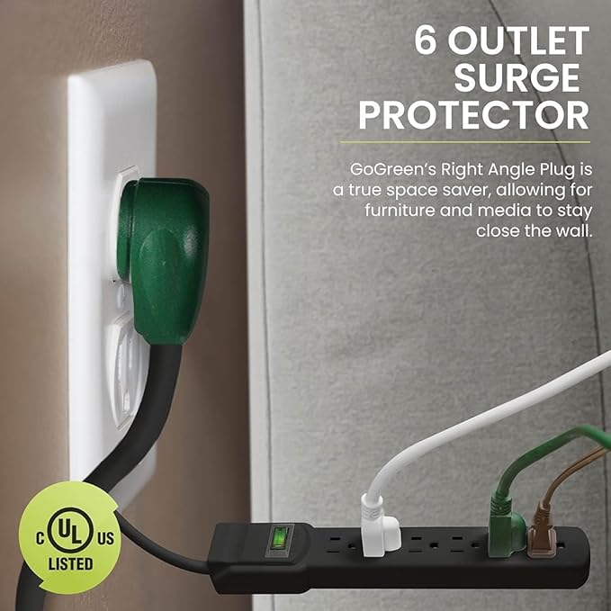 GoGreen Power Inc. (G-16106MSBK-2) 6 Outlet Surge Protector, 6FT Cord, Black, 2 Pack