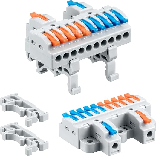 JANDECCN 6pcs DIN Rail Terminal Blocks, DIY Splicing Wire Connectors for Circuit Inline 28-12AWG (2 in 10 Out)