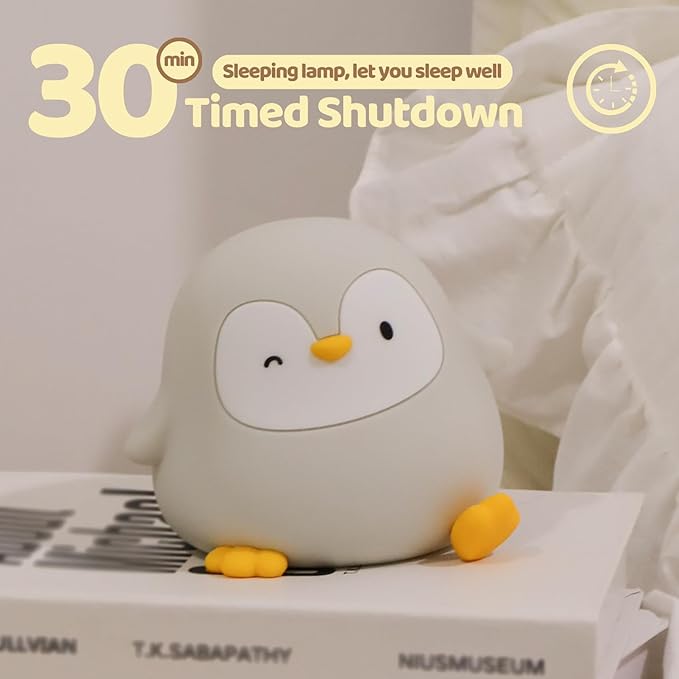 Rytinazzz Penguin Night Light, 50-Hour Battery & Pat Control, Squishy Silicone Lamp for Kids Nursery, USB Rechargeable with Timer, Valentines Gifts