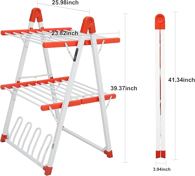 SHARNDY Electric Heated Clothes Drying Rack,Foldable Heated Garment Dryer with Timer Shut-Off Laundry Rack for Clothes Shoes Socks,Aluminum Alloy,Red,Plug & Play,(39.37x25.98x23.82in)