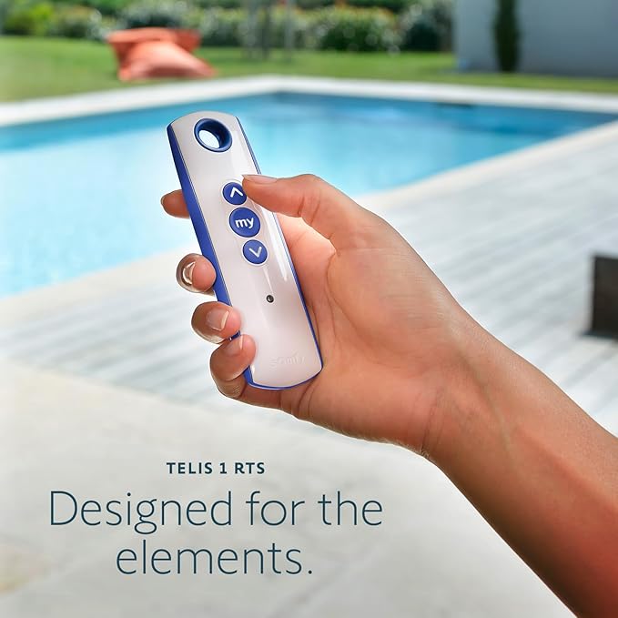 Somfy Telis 1 RTS Patio Remote - Single Channel - Handheld Addition or Replacement - Great for Outdoor Blinds & Shades - Customizable My Function - Stylish Blue and Gray Finish #1810643