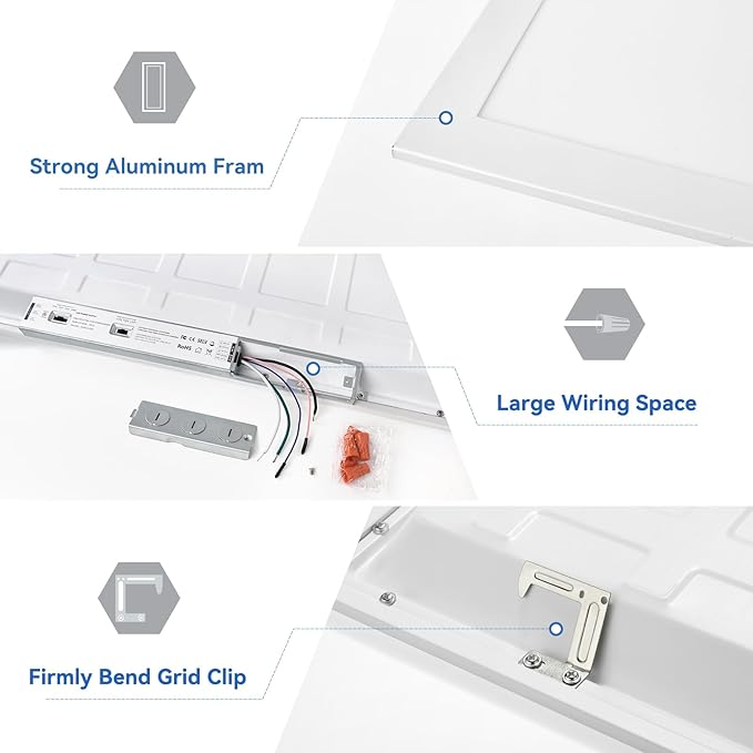 CycevSun 6-Pack 2x4 LED Flat Panel Light Drop Ceiling, 40/50/60W Selectable, Up to 6600LM, 4CCT 3000K/4000K/5000K/6000K Switchable, 0-10V Dimmable, 100-277V, ETL Listed