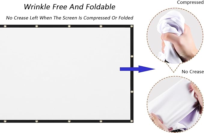 Mdbebbron 150 inch Projection Screen 16:9 Foldable Anti-Crease Portable Projector Movies Screen for Office Home Theater Indoor Outdoor Support Double Sided Projection