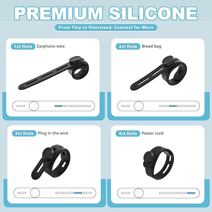 30 Pcs Cable Ties ，Silicone Cable Ties, Reusable Cord Organizer for Charger Cables, Hair Dryer, Home & Office, Flexible Cord Wraps for Electrical Wires (30 Pcs Cord Organizer)