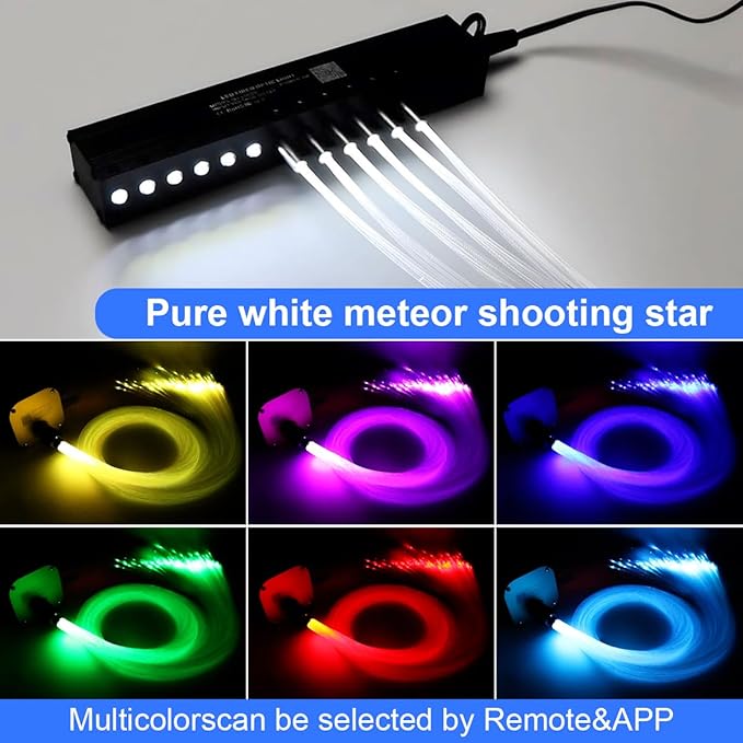 AMKI16W Bluetooth Twinkle Fiber Optic Star Ceiling Lights Lamp Kit, LED RGBW Engine Driver APP/Remote Control (430pcs(0.03in+0.04in+0.06in)9.8ft+Meteor)