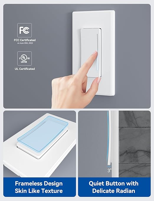 ELEGRP Smart Dimmer Light Switch DTR10, Single Pole Setup, 2.4GHz Wi-Fi Touch Dimmer Compatible with Alexa and Google Assistant, Needs Neutral Wire, No Hub Required, UL&FCC Listed, White, 6 Pack