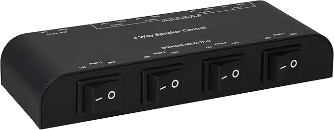 Xtrempro 61050 2 to 4 Way Speaker Switch, 1 in 2 Out to 1 in 4 Out Way Pair Stereo Speaker Selector W/Terminal Clamps Metal Non-Slip Box - Black (1 x 4 Way)