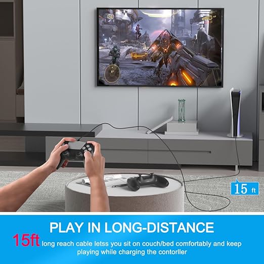 15FT Long Micro USB Cable,PS4 Controller Charger Cord for Xbox One S X,PS4 Charging Cable for Sony PlayStation-4,PS 4 Slim Pro,Fire Stick,Old Android Phone Micro B Data Cord for Samsung Kindle Tablet