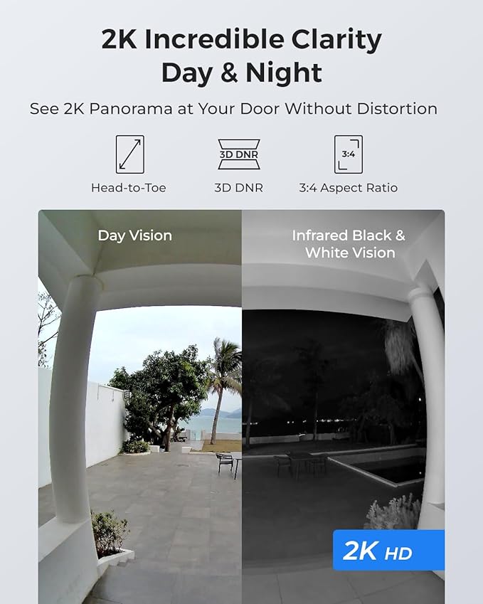 REOLINK 2K Video Doorbell Wi-Fi Camera with Chime, 3:4 Head-to-Toe View, 180°View, 5/2.4 GHz Wi-Fi, 2-Way Talk, Person/Package Detection, Waterproof, Smart Alerts, Works NVR(Wired)
