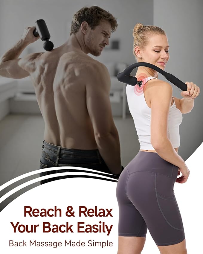 CAREKING Upgraded 2-in-1 Massage Gun with Heat, Pain Relief Deep Tissue Back and Neck Massager with Extension Handle, Handheld Muscle Massage Gun for Back, Shoulder, Arm,Thigh