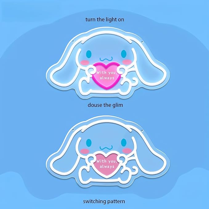 THIIXDAI Cinnamoroll Neon Sign for Room Decor, USB Powered LED Lights with Dimmable, Japanese Cartoon Dog Neon Signs, Cute Night Light Gifts for Children (15.7"L x 9"W)