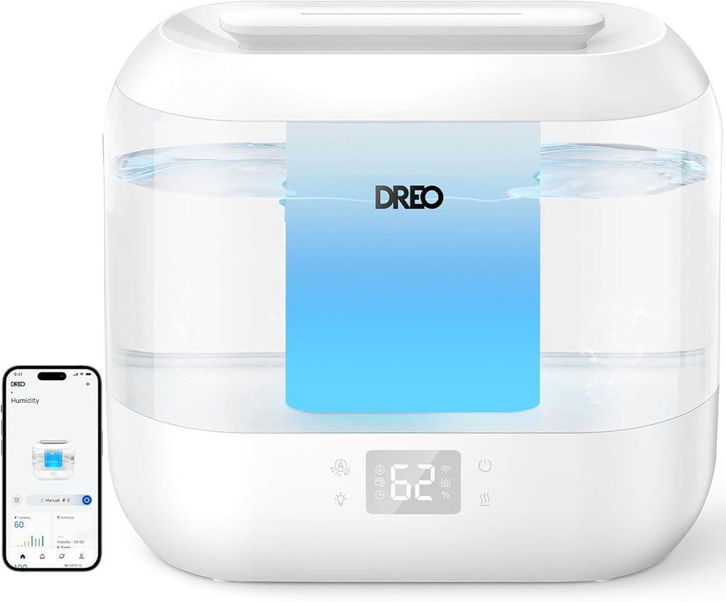 DREO Smart Humidifiers for Bedroom, Top Fill 4L Supersized Humidifier Large Room with 28 dB, 36H Runtime, Touch/APP/Voice Control, Nightlight, Cool Mist Humidifiers for Baby, Plants, Indoor, White
