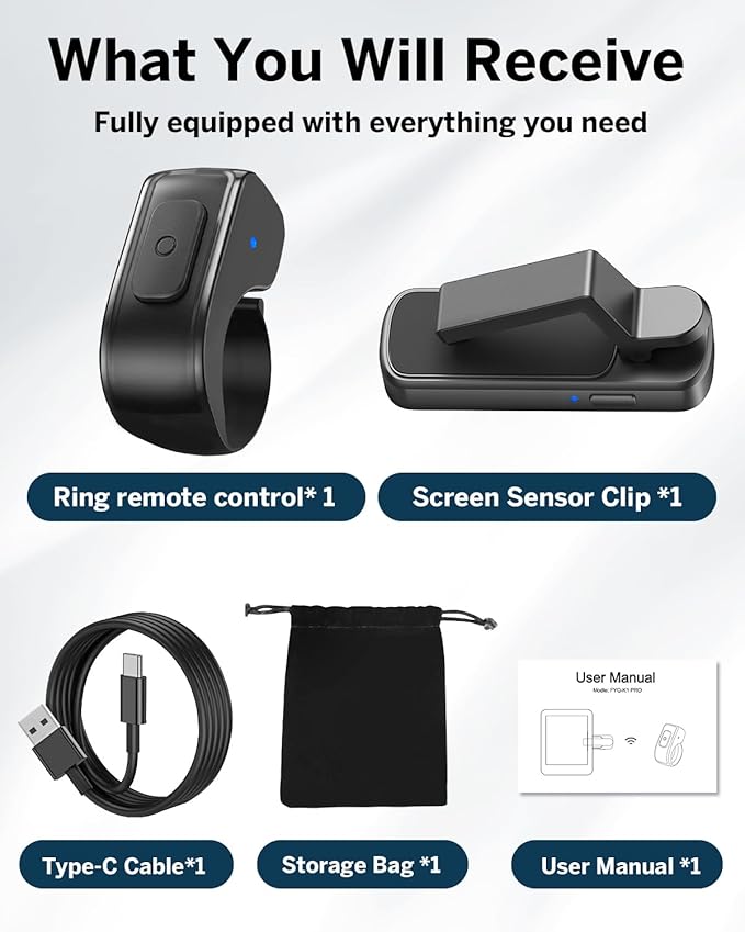 DATAFY [Case-Friendly] Remote Control Page Turner Ring for Kindle Paperwhite Oasis Scribe Kobo eReaders, Camera Camcorder Remote Controls, Page Turner Clicker for iPhone ipad Tablets with Storage Bag