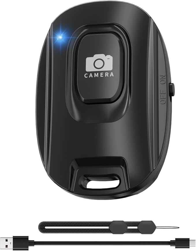 VYVIYON Bluetooth Camera Remote Shutter for iPhone and Android Smartphones, Rechargeable Wireless Phone Remote Control,Selfie Button for Photos and Videos, Charging Cable Included-Black