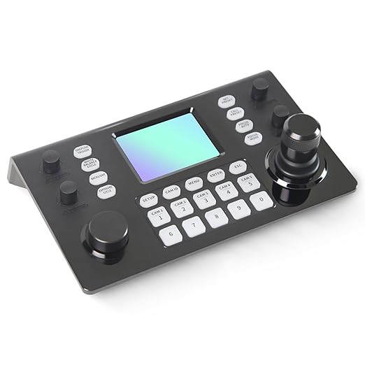 RGBlink NDI PTZ Camera Controller, PoE Powered, 3D Joystick Control,3.5 LCD Preview, Multi-Protocol Support, for Church Worship, Webinars & Live Streaming (RGBBKT)